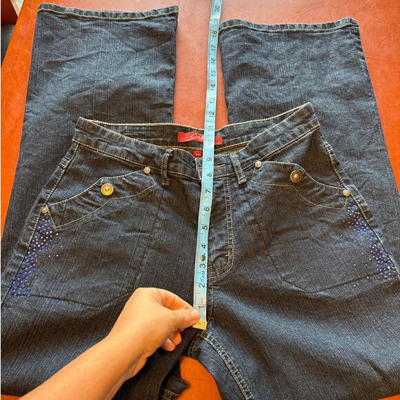 Cos Jeans 8P Bootcut Dark Wash Rhinestone Pocket Denim Y2K Bling - Picture 5 of 8